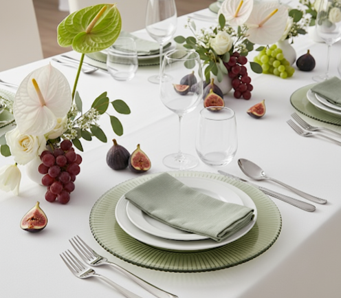 olive green flutes charger plates designed for wonderbringer.store by studiolo collective featured on a table setting 